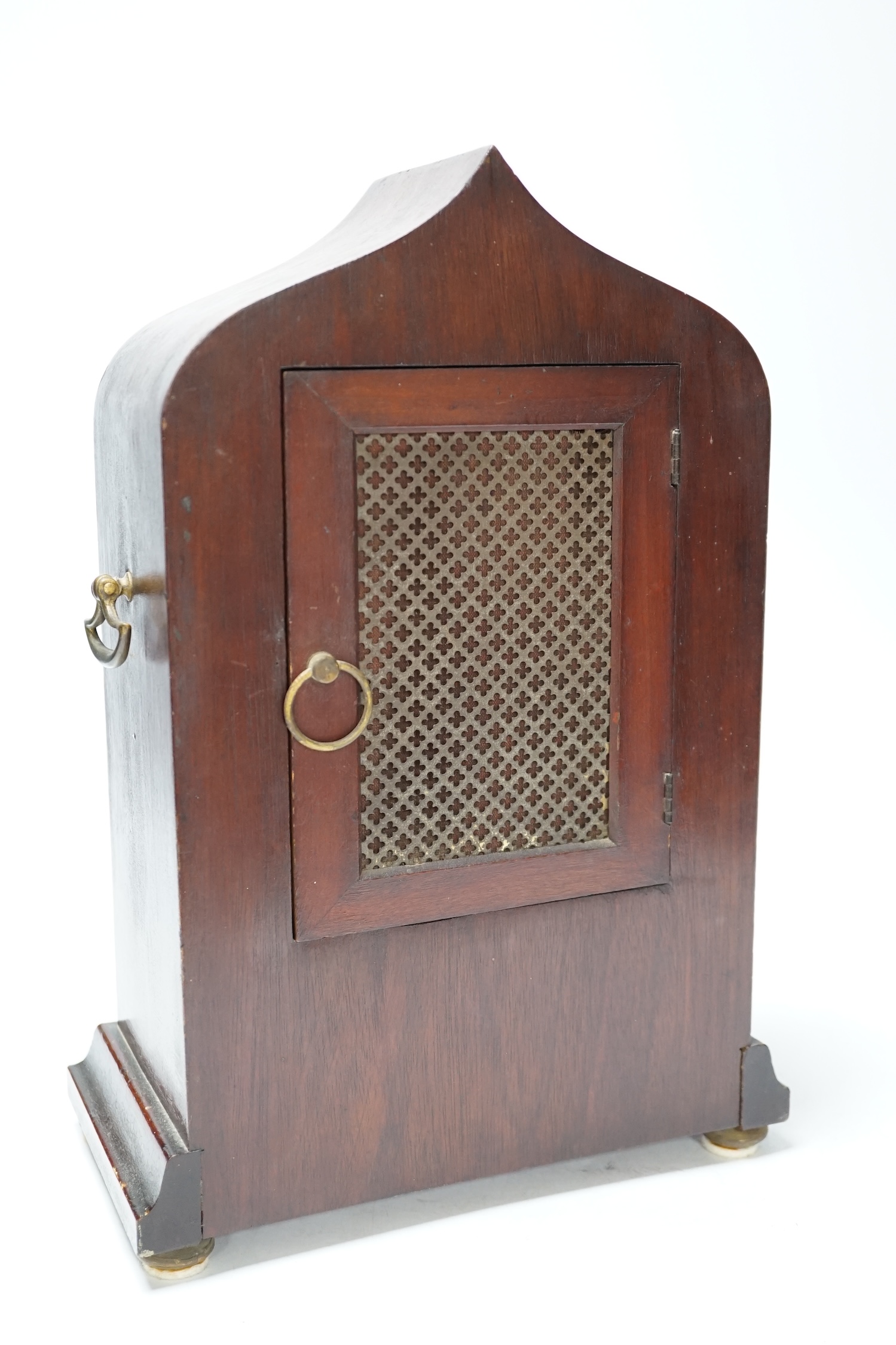 An Edwardian shell inlay mantel clock, 34cm high